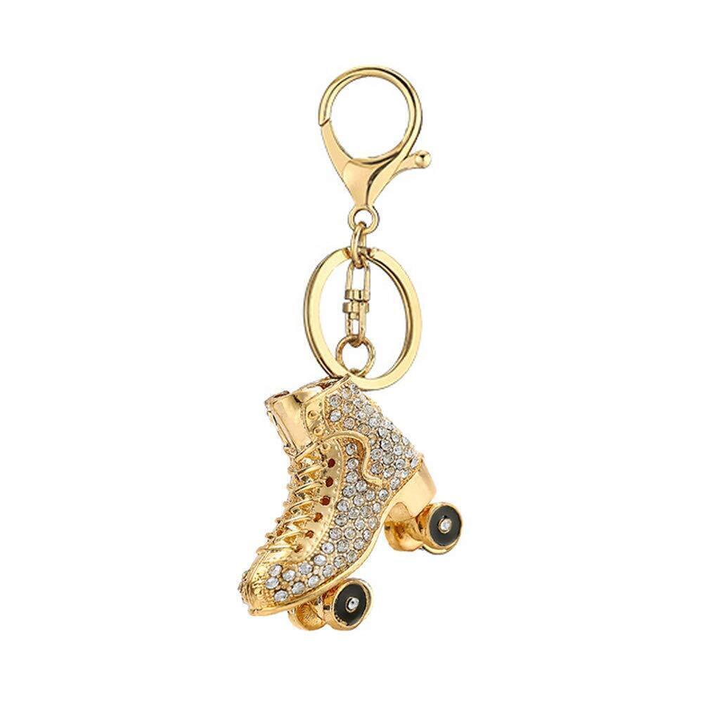1452 Skates Rhinestone Keychain,Shoe Gold Sparkling Charm Keyring Pendant